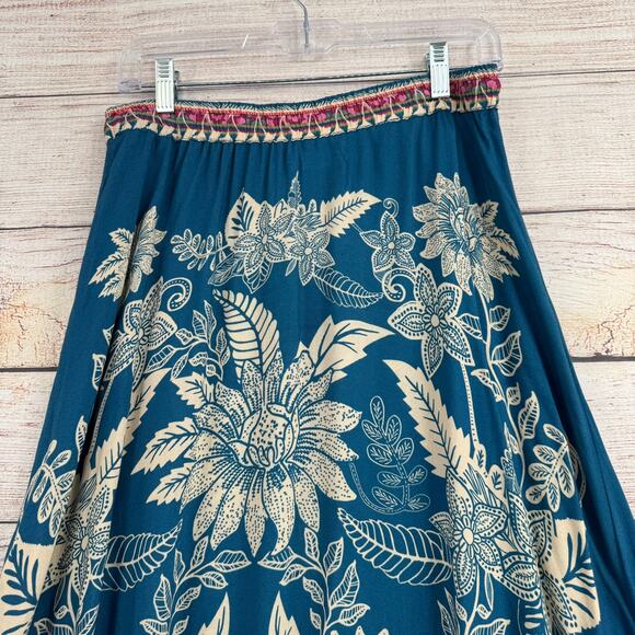 Natural Life Floral BOHO Maxi Skirt Womens Medium Blue Tan Tassled Drawstring - Picture 4 of 10